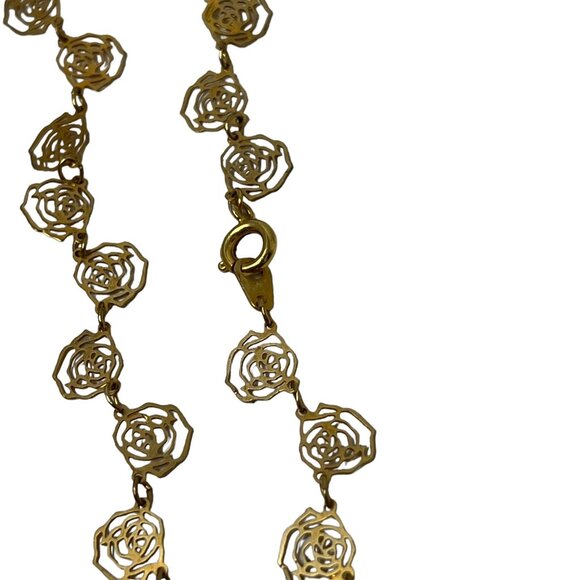Vintage Rose Necklace Cutout Flowers Gold Tone Chain 28 inches - Picture 6 of 6
